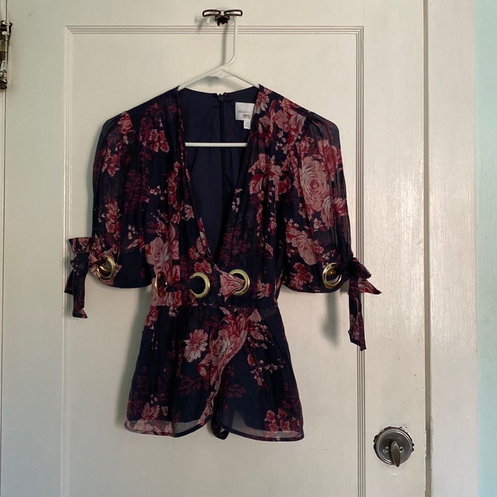 Alice McCall Blouse Top Only Everything Blue Pink Floral Gold Grommets Size 4